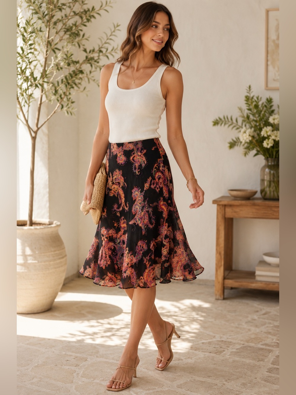 Lauren Ralph Lauren Paisley Chiffon Flounce Skirt Size 10P Boho Romantic